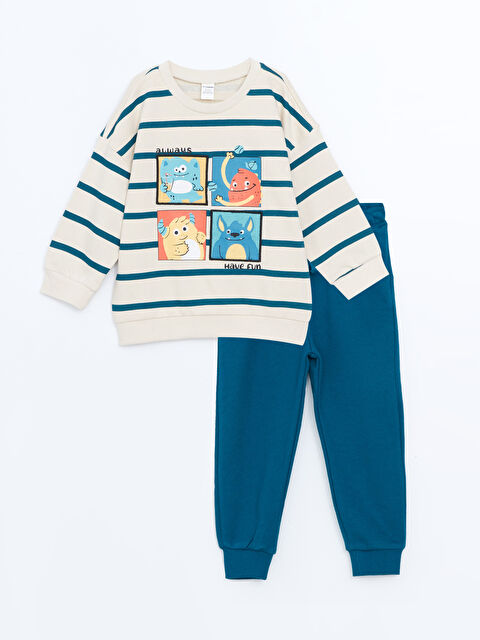 LCW Kids Rundhalsausschnitt Langarm Bedruckt Baby Jungen Sweatshirt und Jogginghose 2er-Pack Set - W4CJ63Z1-LQA