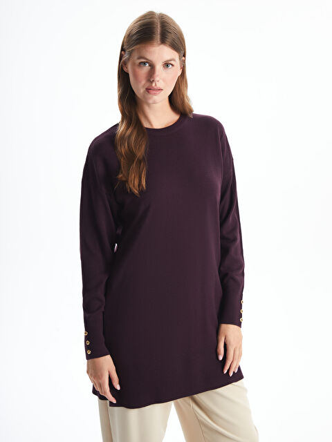 LCWAIKIKI Classic Bisiklet Yaka Düz Uzun Kollu Kadın Triko Tunik - W4CK28Z8-YHM