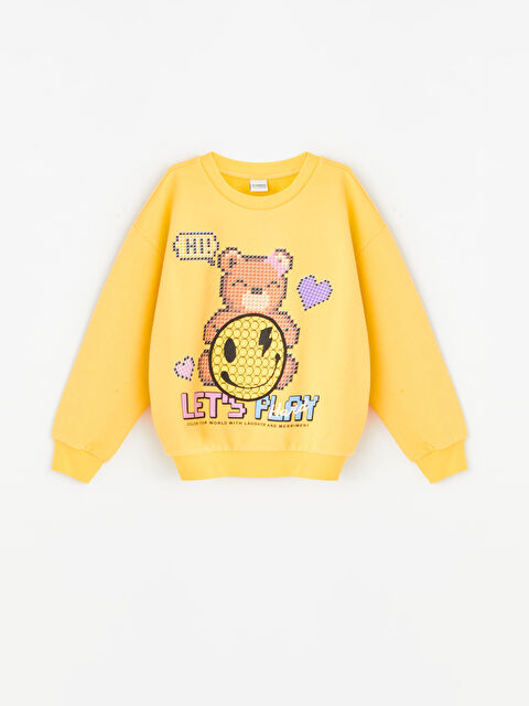 LCW Kids Bisiklet Yaka Baskılı Uzun Kollu Kız Çocuk Sweatshirt - W4CL56Z4-FYF