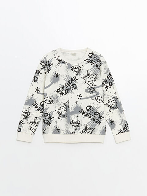 LCW Kids Bisiklet Yaka Yılbaşı Temalı Erkek Çocuk Sweatshirt - W4CM02Z4-LRA