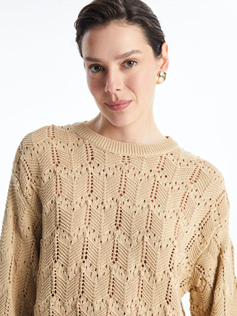 LCWAIKIKI Basic Bisiklet Yaka Ajurlu Kadın Triko Kazak - W4CM13Z8-GGK