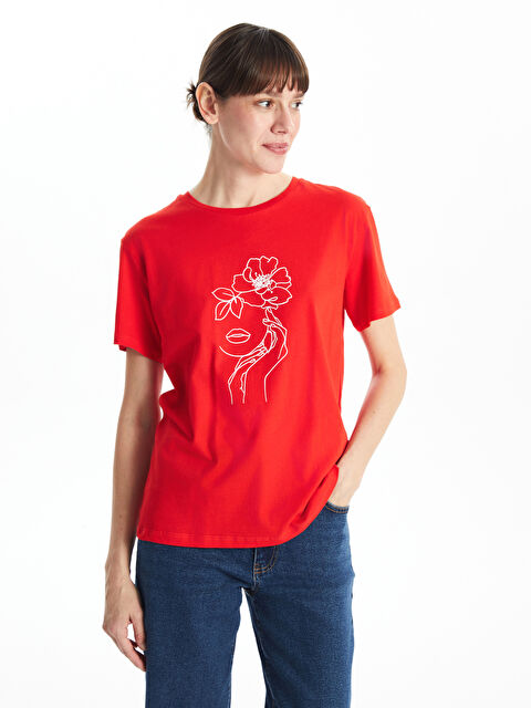 LCWAIKIKI Classic Crew Neck Printed Short Sleeve Women's T-Shirt - W4CM37Z8-HBH