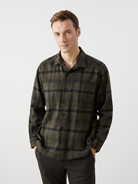 LCWAIKIKI Classic Rahat Kalıp Uzun Kollu Ekose Gabardin Erkek Gömlek - W4CM40Z8-LMU
