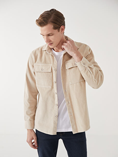 LCWAIKIKI Classic Rahat Kalıp Uzun Kollu Kadife Erkek Gömlek - W4CN41Z8-SKY