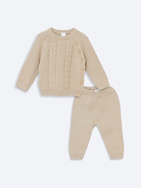 LCW baby Bisiklet Yaka Uzun Kollu Desenli Erkek Bebek Hırka ve Pantolon 2'li Takım - W4CP55Z1-G1Y