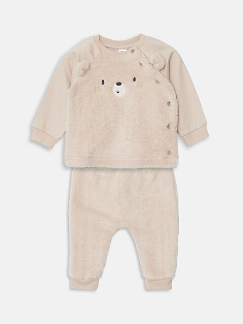 LCW baby Pelüş Erkek Bebek Hırka ve Pantolon 2'li Takım - W4CP71Z1-GHQ