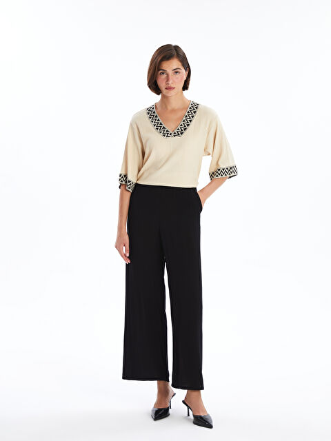 LCWAIKIKI Classic Elastic Waist Wide Leg Women's Trousers - W4CP76Z8-CVL