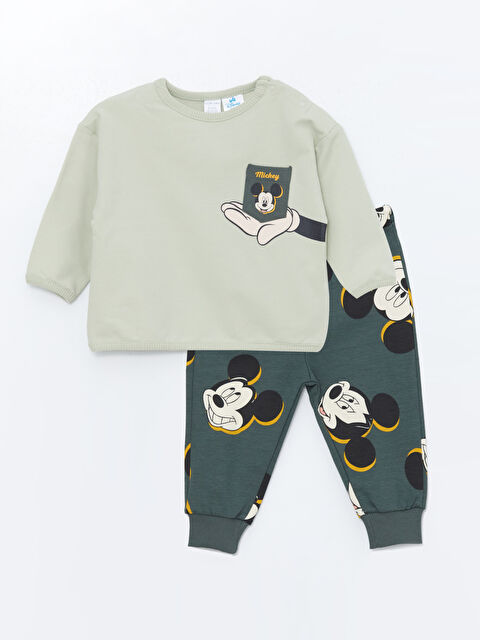 LCW baby Bisiklet Yaka Mickey Mouse Baskılı Erkek Bebek Sweatshirt ve Eşofman Alt 2'li Takım - W4CQ34Z1-YG4