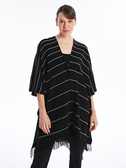 LCW Grace Şal Yaka Çizgili Kadın Triko Panço - W4CR50Z8-MHS