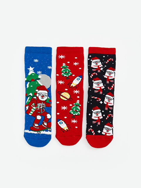 LCW Kids Yılbaşı Temalı Erkek Çocuk Havlu Soket Çorap 3'lü - W4CT51Z4-K00