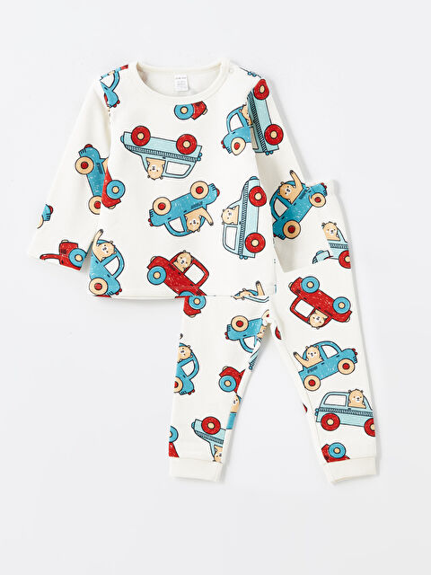 LCW baby Crew Neck Long Sleeve Printed Baby Boys' Pyjama Set - W4CU25Z1-LRA