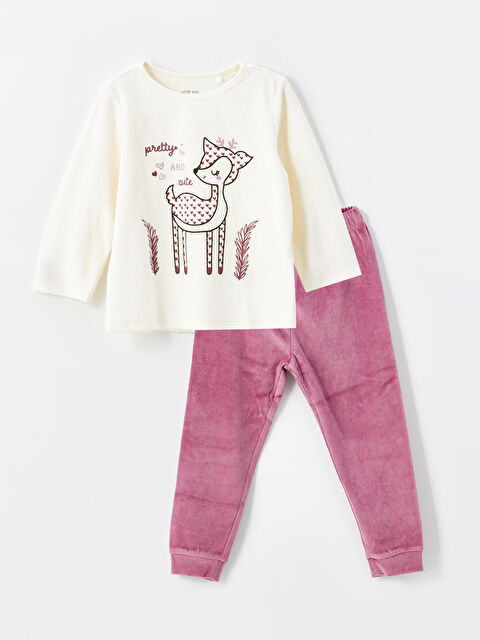 LCW baby Bisiklet Yaka Kadife Kız Bebek Pijama Takımı - W4CU76Z1-FDL