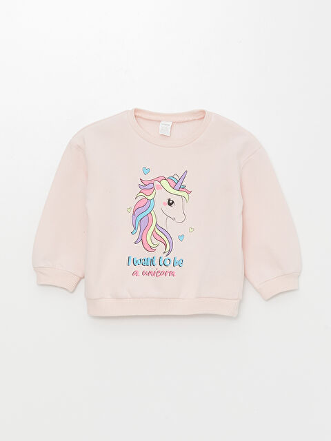 LCW ECO Bisiklet Yaka Baskılı Kalın Kız Bebek Sweatshirt - W4CY43Z1-FUG