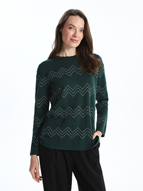 LCW Grace Bisiklet Yaka Desenli Kadın Triko Kazak - W4CY46Z8-V63