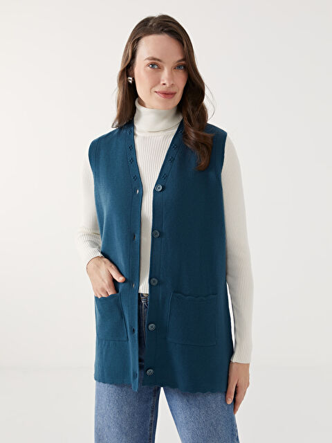 LCW Grace V Yaka Kadın Triko Yelek - W4CY48Z8-HHW