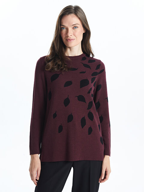 LCW Grace Bisiklet Yaka Desenli Kadın Triko Kazak - W4CY49Z8-HLL