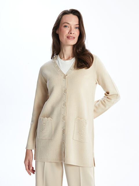 LCW Grace V Yaka Kadın Triko Hırka - W4CY53Z8-SHH