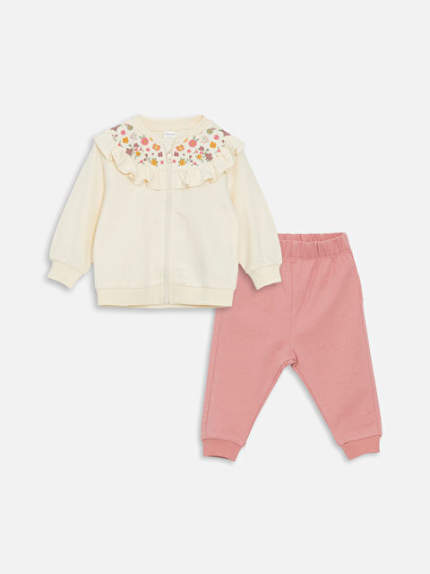 LCW baby Çiçekli Kız Bebek Hırka ve Pantolan 2'li Takım - W4DA00Z1-FDL