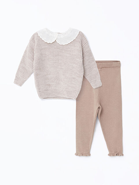 LCW baby Bebe Yaka Uzun Kollu Kız Bebek Kazak ve Tayt 2'li Takım - W4DA24Z1-FDL