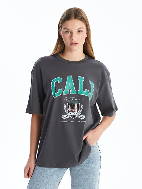 LCW Vision Crew Neck Printed Short Sleeve Women's T-Shirt - W4DA46Z8-JPT