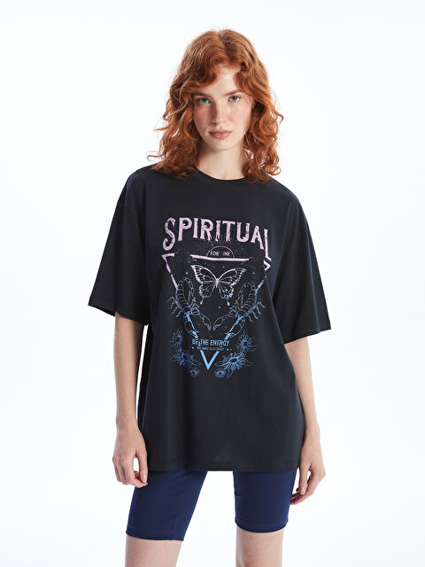 LCW Vision Crew Neck Printed Short Sleeve Women's T-Shirt - W4DA62Z8-DC4