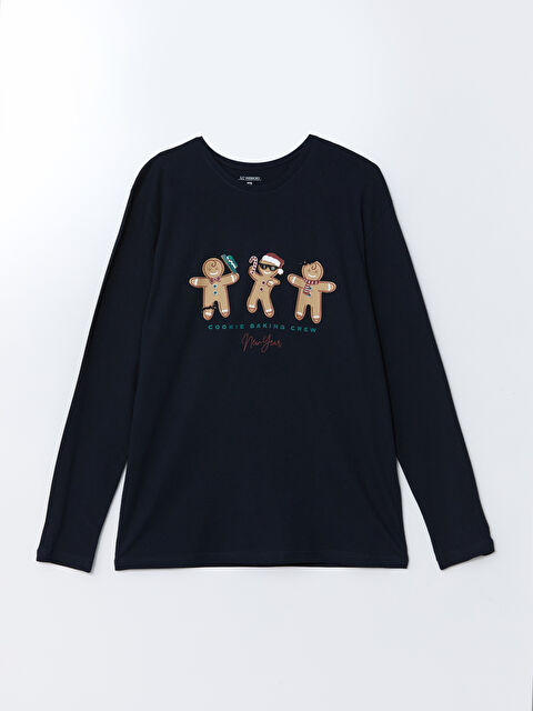 LC WAIKIKI Bisiklet Yaka Uzun Kollu Yılbaşı Temalı Erkek Pijama Üst - W4DB62Z8-DWP