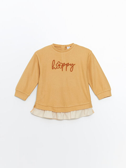 LCW Kids Bisiklet Yaka Uzun Kollu Nakışlı Kız Bebek Sweatshirt - W4DB79Z1-GDG