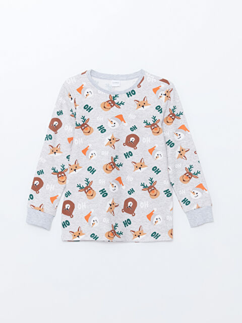 LCW Kids Bisiklet Yaka Yılbaşı Temalı Erkek Çocuk Pijama Üst - W4DB85Z4-998