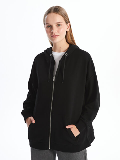 LCW Modest Kapüşonlu Oversize Kadın Fermuarlı Sweatshirt - W4DB95Z8-CVL