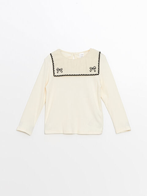 LCW Kids Bisiklet Yaka Uzun Kollu Nakışlı Kız Çocuk Tişört - W4DD11Z1-FDP