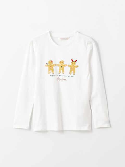 LCW DREAM Bisiklet Yaka Yılbaşı Temalı Kadın Pijama Üst - W4DD90Z8-EEW