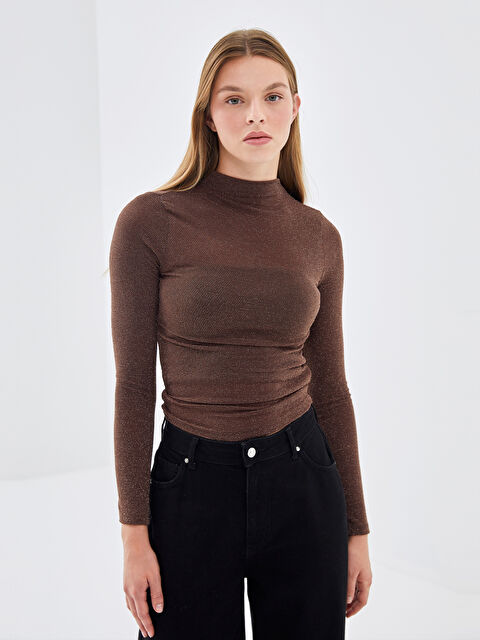 LCW Vision Dik Yaka Parlak Görünümlü Kadın Body - W4DE40Z8-HDR