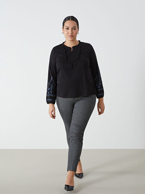 LCW Grace Elasticated Waist Houndstooth Patterned Women's Trousers - W4DF00Z8-LKN