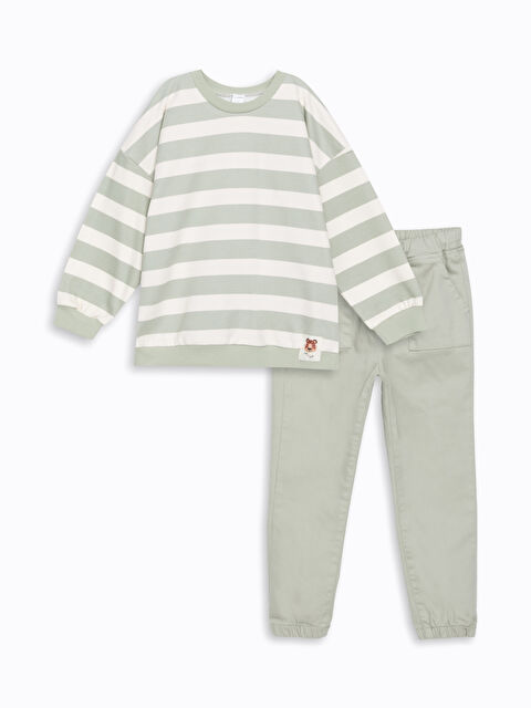 LCW Kids Bisiklet Yaka Uzun Kollu Çizgili Erkek Bebek Sweatshirt ve Pantolon 2'li Takım - W4DG54Z1-LQA