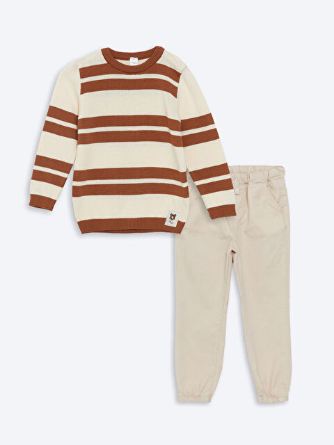 LCW Kids Çizgili Erkek Çocuk Kazak  ve Pantolon 2'li Takım - W4DG58Z1-LQA