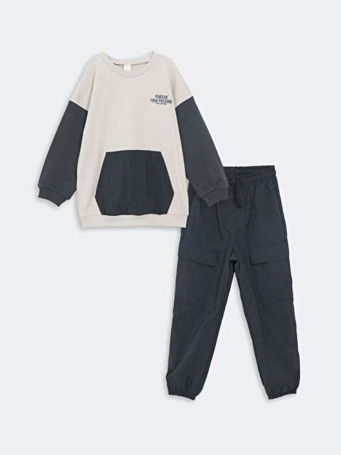 LCW Kids Bisiklet Yaka Uzun Kollu Baskılı Erkek Bebek Sweatshirt ve Eşofman Alt 2'li Takım - W4DH35Z1-FKQ