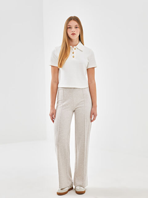 LCW Vision Beli Lastikli Geniş Paça Kadın Triko Pantolon - W4DJ41Z8-D2Y