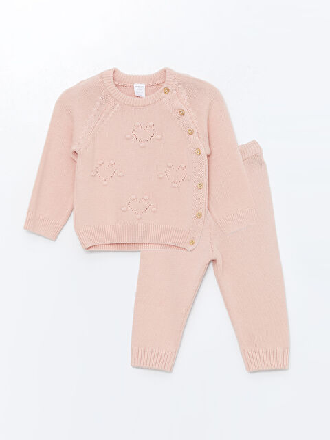 LCW baby Bisiklet Yaka Uzun Kollu Kız Bebek Hırka ve Pantolon 2'li Takım - W4DK25Z1-FX2