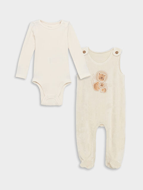 LCW baby Uzun Kollu Erkek Bebek Çıtçıtlı Body ve Salopet 2'li Takım - W4DK28Z1-SEZ