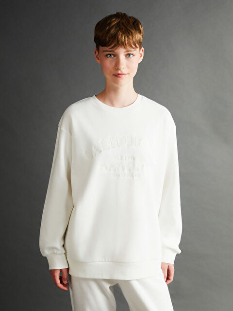 XSIDE Bisiklet Yaka Nakışlı Kadın Kalın Sweatshirt - W4DK71Z8-R9J