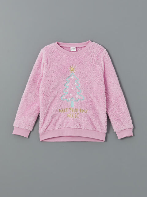 LCW Kids Bisiklet Yaka Pelüş Kız Çocuk Pijama Üst - W4DL92Z4-QY8