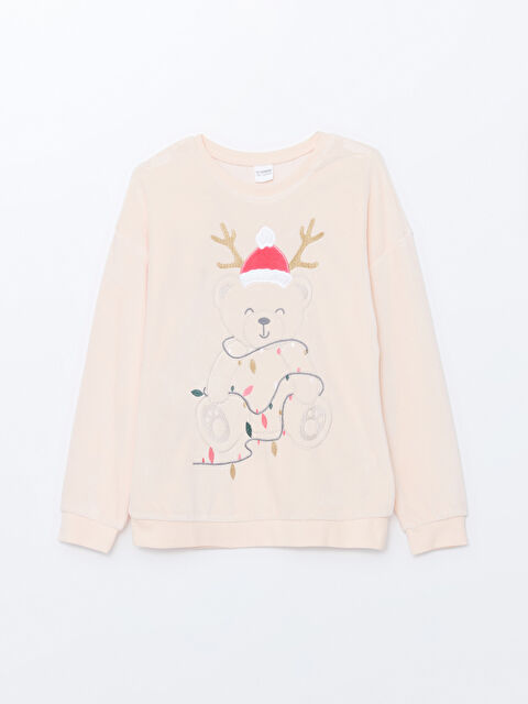 LCW Kids Yılbaşı Temalı Kız Çocuk Kadife Pijama Üst - W4DL98Z4-FYM