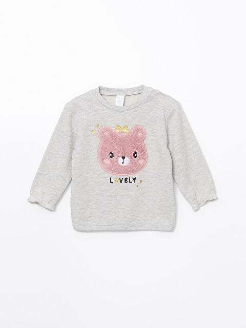 LCW baby Sevimli Ayı Nakışlı Kız Bebek Tişört - W4DM15Z1-847