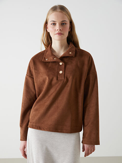 LCW Vision Dik Yaka Düz Oversize Kadın Sweatshirt - W4DN15Z8-YC7