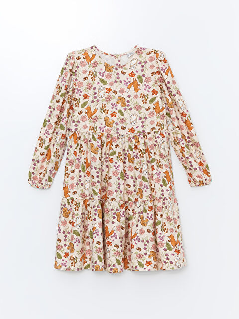 LCW Kids فستان للبنات بنقشة وياقة دائرية - W4DN24Z4-LT4