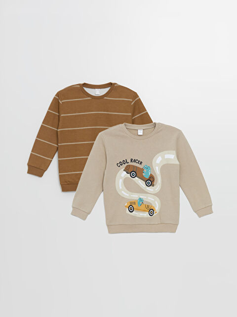LCW Kids Bisiklet Yaka Uzun Kollu Baskılı Erkek Bebek Sweatshirt 2'li - W4DO05Z1-FHL
