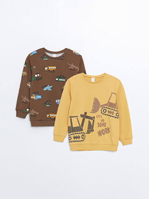 LCW Kids Bisiklet Yaka Uzun Kollu Baskılı Erkek Bebek Sweatshirt 2'li - W4DO09Z1-G4N