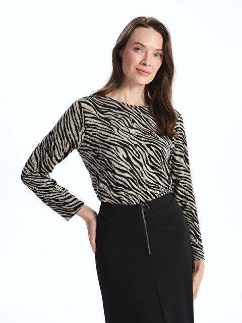 LCW Grace Bisiklet Yaka Desenli Kadın Bluz - W4DO92Z8-LQC