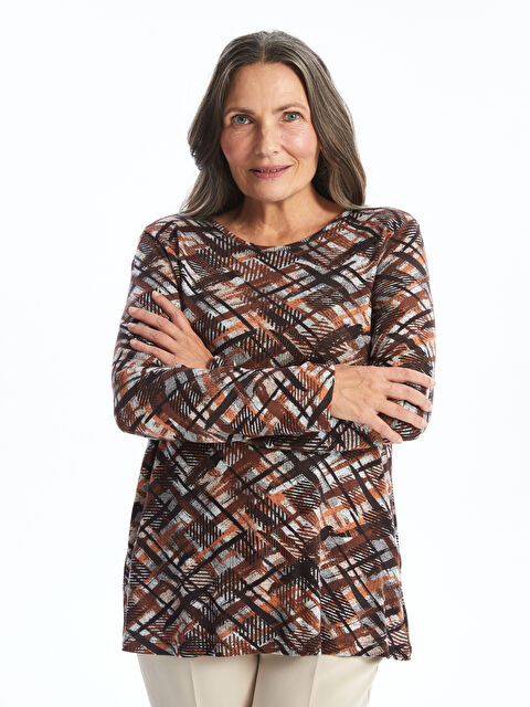 LCW Grace Bisiklet Yaka Desenli Uzun Kollu Kadın Bluz - W4DO92Z8-LQY