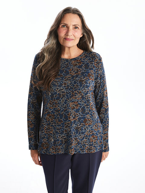 LCW Grace Bisiklet Yaka Desenli Uzun Kollu Kadın Bluz - W4DO92Z8-LR3